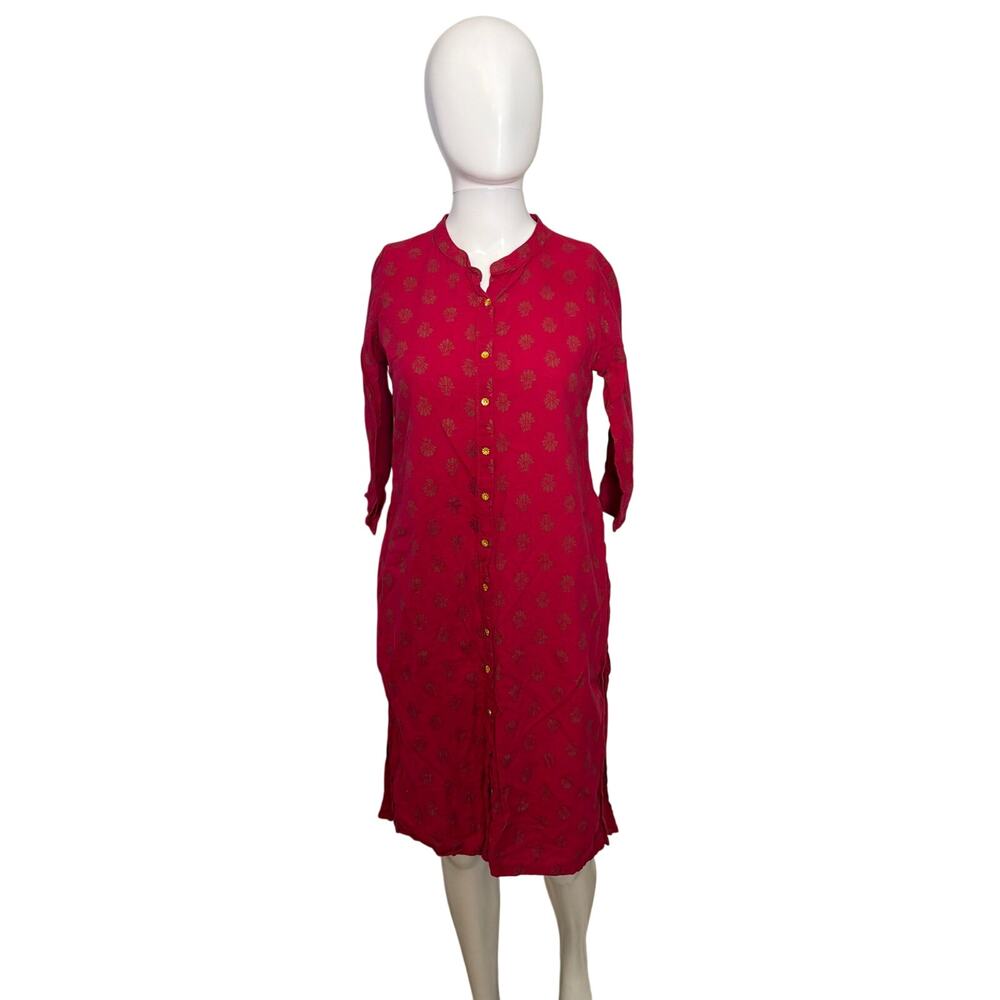 Avaasa Women Pink Block Print Kurti Tunic Shirt Dress Medium M 92cm 100% Cotton